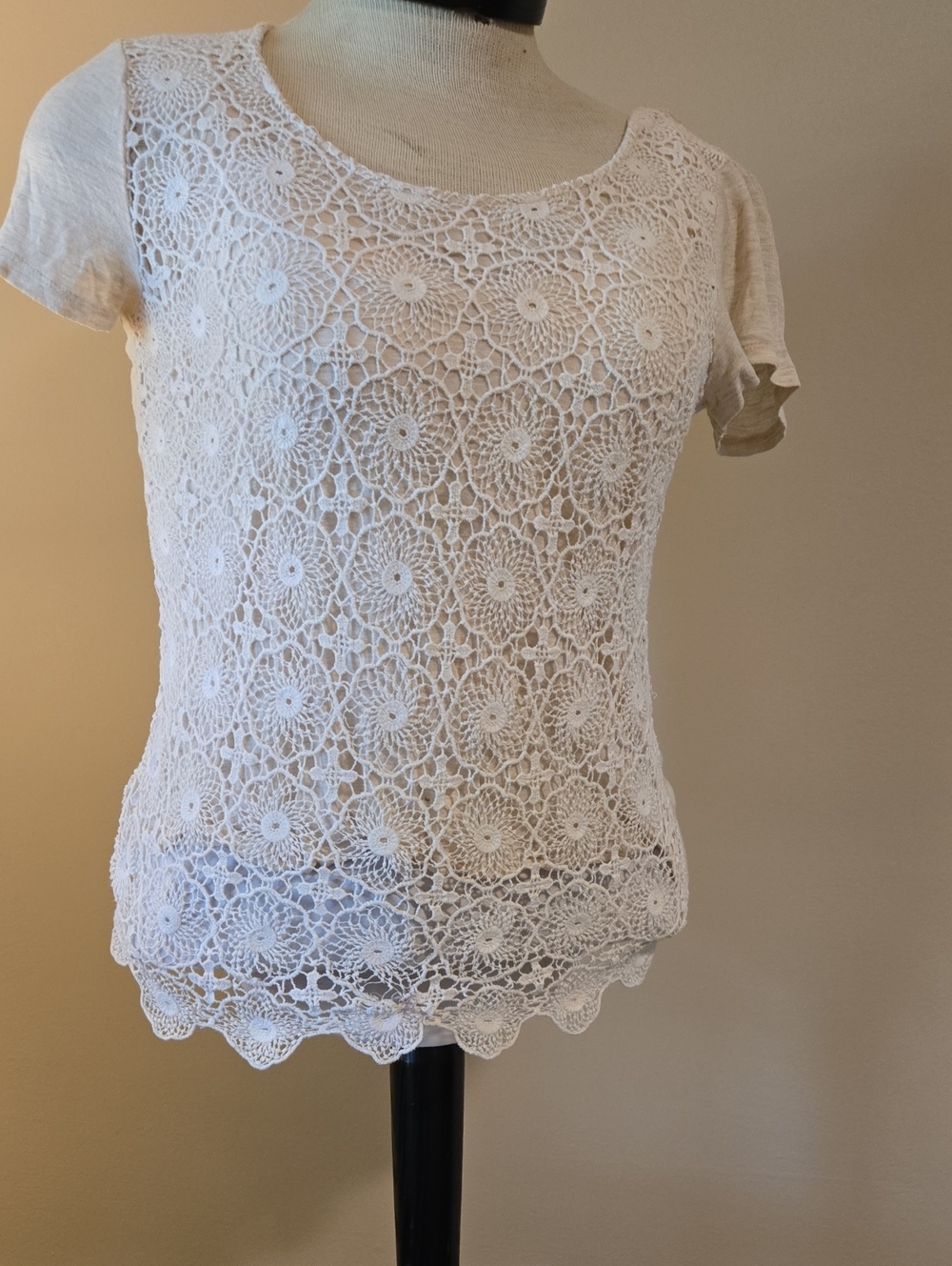 new directions White Crochet Lace Short Sleeve Tee